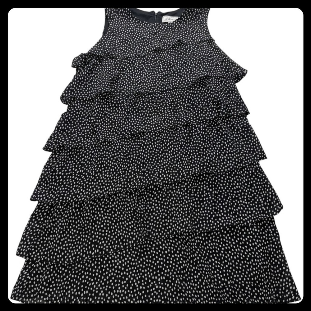J Howard Tiered Ruffle Dress Women 14W Black Polka Dot Chiffon Party